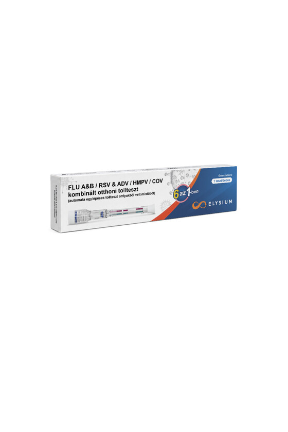 Elysium SARS-CoV-2 tesztkészlet - SARS-CoV-2 teszt - 1 db - 6 az 1-ben Covid 19 + Influenza A + Influenza B + RSV + ADV + hMPV - Tollteszt - OTTHONI