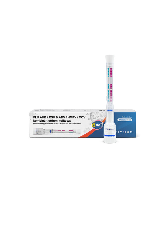 Elysium SARS-CoV-2 tesztkészlet - SARS-CoV-2 teszt - 1 db - 6 az 1-ben Covid 19 + Influenza A + Influenza B + RSV + ADV + hMPV - Tollteszt - OTTHONI