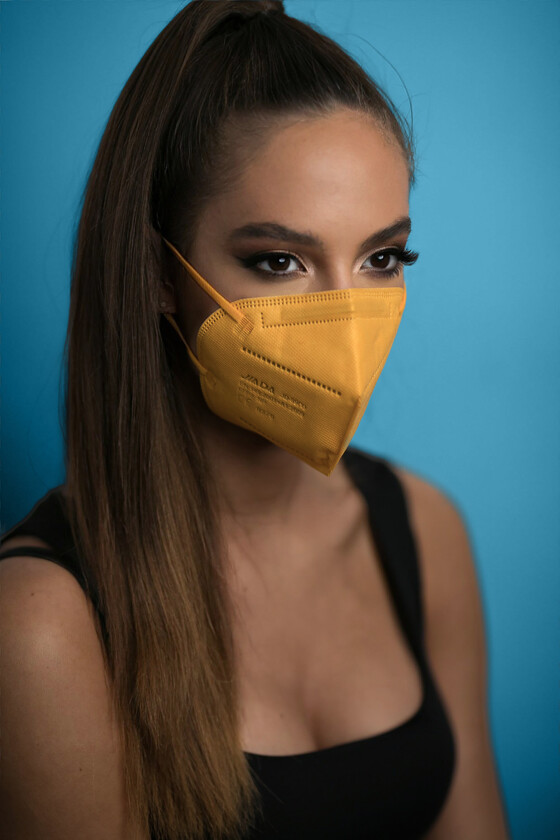 Jiada FFP2 CE 0370 - FFP2 maszk (mennyiség, szín és szelep) - 20 db - Sárga - Szelep nélküli