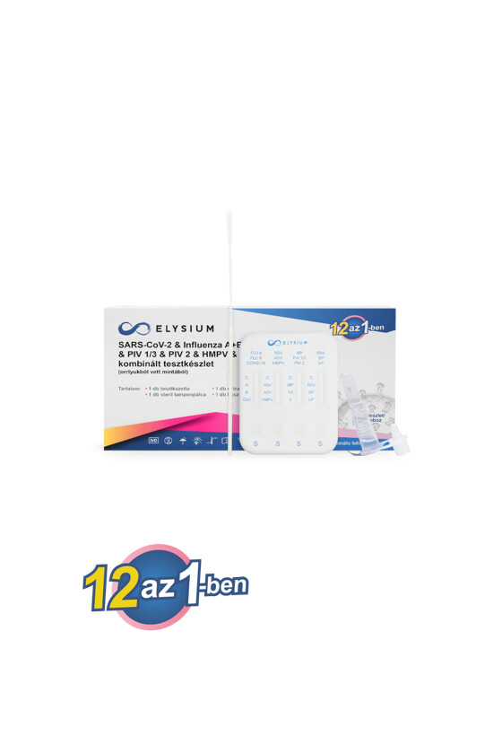 Elysium SARS-CoV-2 tesztkészlet - SARS-CoV-2 teszt - 1 db - 12 az 1-ben Covid 19 + Influenza A + Influenza B + RSV + ADV + MP + PIV 1/3 + PIV 2 + hMPV + RhV + SP + LP