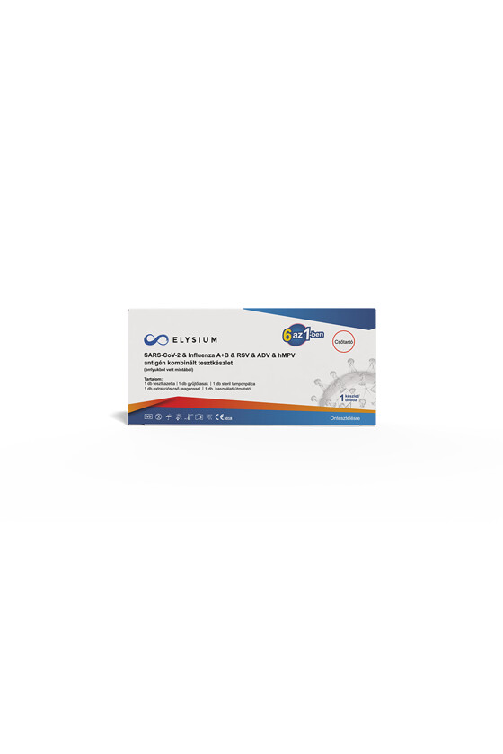Elysium SARS-CoV-2 tesztkészlet - SARS-CoV-2 teszt - 1 db - 6 az 1-ben Covid 19 + Influenza A + Influenza B + RSV + ADV + hMPV - OTTHONI
