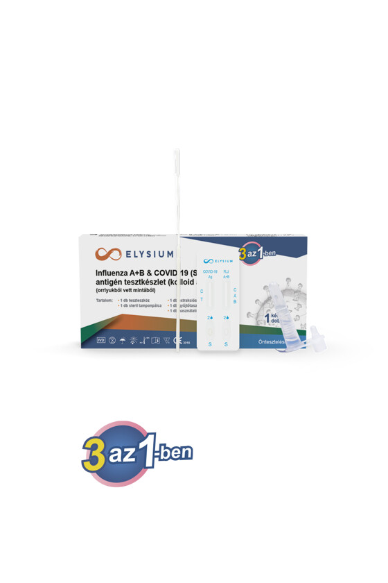 Elysium SARS-CoV-2 tesztkészlet - SARS-CoV-2 teszt - 1 db - 3 az 1-ben Covid 19 + Influenza A + Influenza B - OTTHONI