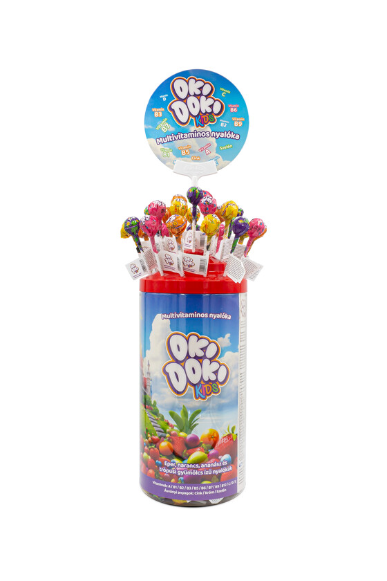 OKI DOKI KIDS multivitaminos nyalóka - Multivitaminos nyalóka - Cukros - 100 db - 4-féle ízesítésű (kiajánlóban)