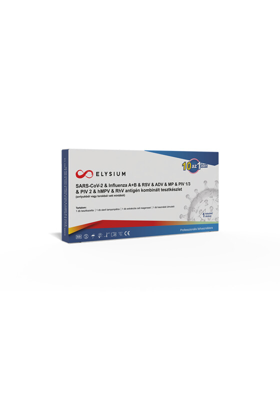 Elysium SARS-CoV-2 tesztkészlet - SARS-CoV-2 teszt - 1 db - 10 az 1-ben Covid 19 + Influenza A + Influenza B + RSV + ADV + MP + PIV 1/3 + PIV 2 + hMPV + RhV
