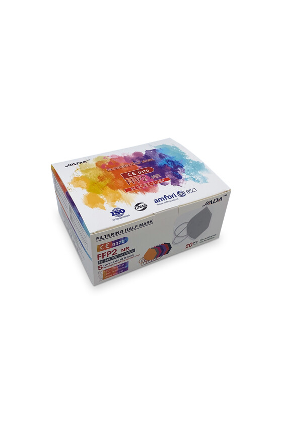 Jiada FFP2 CE 0370 - FFP2 maszk (mennyiség, szín és szelep) - 20 db - Szürke - Szelep nélküli