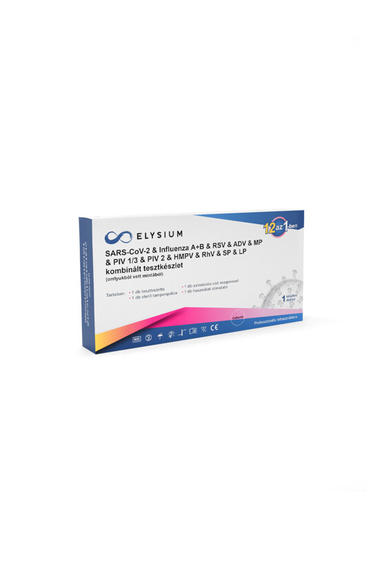 Elysium SARS-CoV-2 tesztkészlet - SARS-CoV-2 teszt - 1 db - 12 az 1-ben Covid 19 + Influenza A + Influenza B + RSV + ADV + MP + PIV 1/3 + PIV 2 + hMPV + RhV + SP + LP