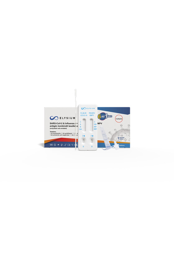 Elysium SARS-CoV-2 tesztkészlet - SARS-CoV-2 teszt - 1 db - 6 az 1-ben Covid 19 + Influenza A + Influenza B + RSV + ADV + hMPV - OTTHONI