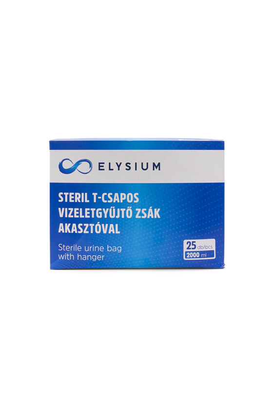 Elysium steril vizeletgyűjtő zsák - Vizeletgyűjtő zsák - 1 db - Steril T-csapos vizeletgyűjtő zsák akasztóval - 2000 ml