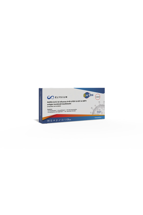 Elysium SARS-CoV-2 tesztkészlet - SARS-CoV-2 teszt - 1 db - 6 az 1-ben Covid 19 + Influenza A + Influenza B + RSV + ADV + hMPV - OTTHONI