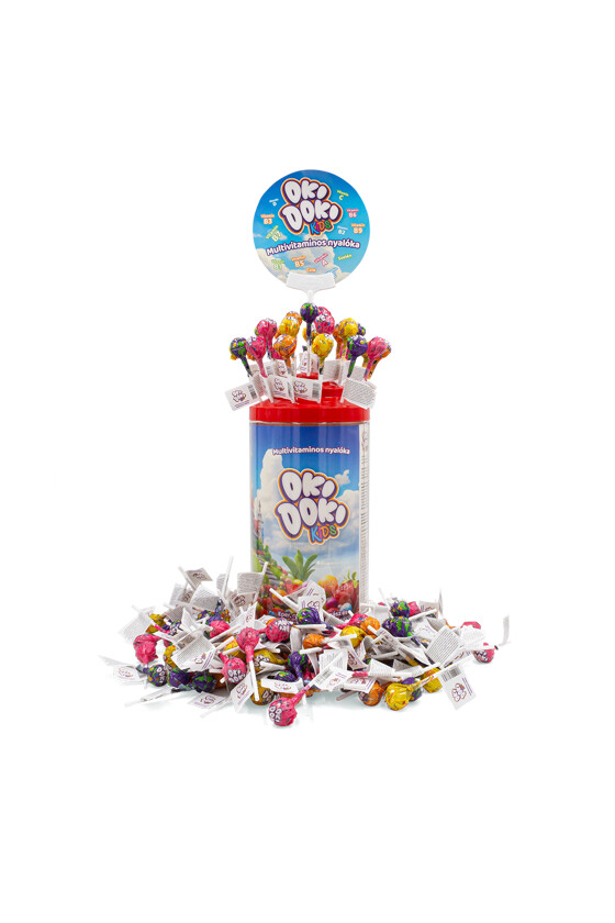 OKI DOKI KIDS multivitaminos nyalóka - Multivitaminos nyalóka - Cukros - 100 db - 4-féle ízesítésű (kiajánlóban)