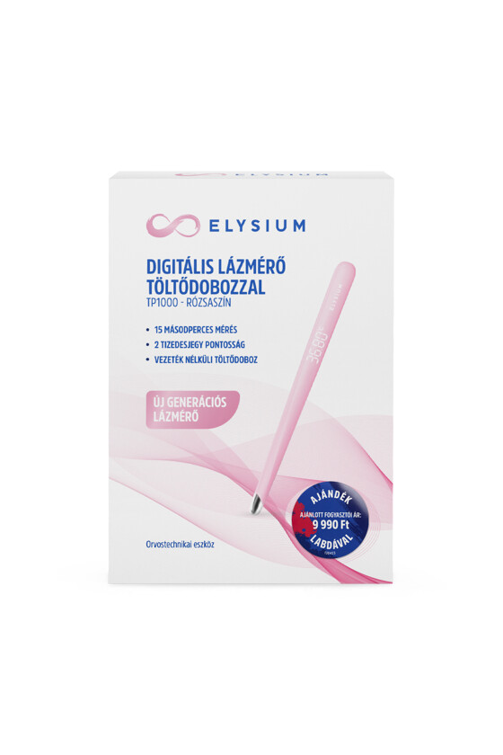 Fociláz - Elysium TP1000 digitális lázmérő töltődobozzal - rózsaszín + Focilabda