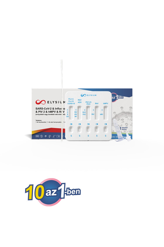 Elysium SARS-CoV-2 tesztkészlet - SARS-CoV-2 teszt - 1 db - 10 az 1-ben Covid 19 + Influenza A + Influenza B + RSV + ADV + MP + PIV 1/3 + PIV 2 + hMPV + RhV