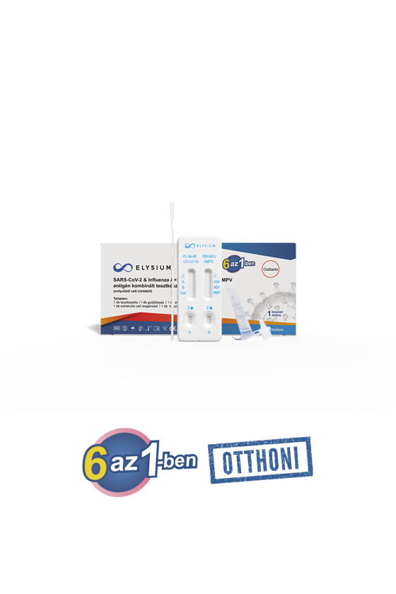 Elysium SARS-CoV-2 tesztkészlet - SARS-CoV-2 teszt - 1 db - 6 az 1-ben Covid 19 + Influenza A + Influenza B + RSV + ADV + hMPV - OTTHONI