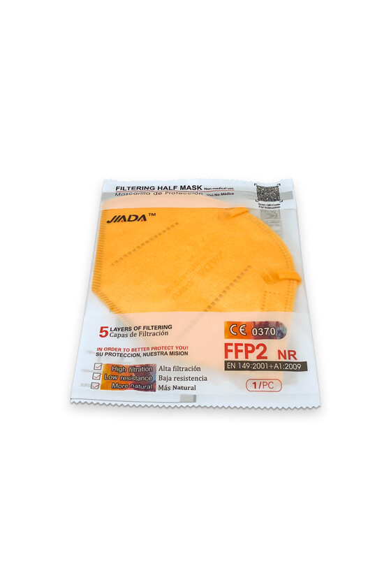 Jiada FFP2 CE 0370 - FFP2 maszk (mennyiség, szín és szelep) - 20 db - Sárga - Szelep nélküli