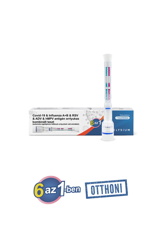 Elysium SARS-CoV-2 tesztkészlet - SARS-CoV-2 teszt - 1 db - 6 az 1-ben Covid 19 + Influenza A + Influenza B + RSV + ADV + hMPV - Tollteszt - OTTHONI