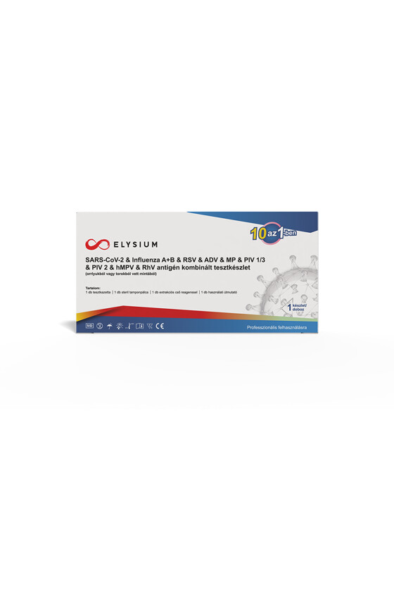 Elysium SARS-CoV-2 tesztkészlet - SARS-CoV-2 teszt - 1 db - 10 az 1-ben Covid 19 + Influenza A + Influenza B + RSV + ADV + MP + PIV 1/3 + PIV 2 + hMPV + RhV