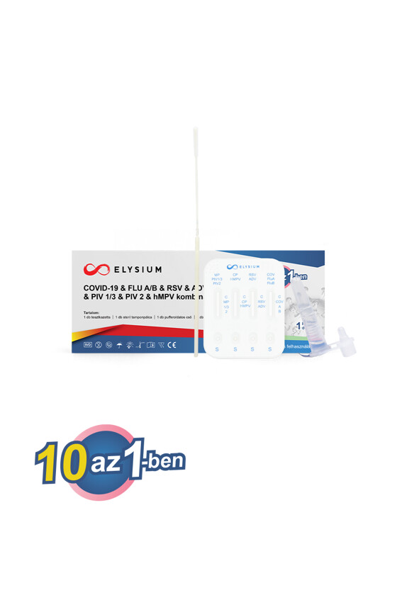 Elysium SARS-CoV-2 tesztkészlet - SARS-CoV-2 teszt - 1 db - 10 az 1-ben Covid 19 + Influenza A + Influenza B + RSV + ADV + MP + CP + PIV 1/3 + PIV 2 + hMPV