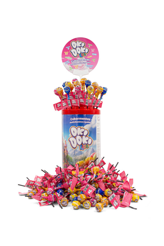 OKI DOKI KIDS multivitaminos nyalóka - Multivitaminos nyalóka - Cukormentes - 100 db - 4-féle ízesítésű (kiajánlóban)