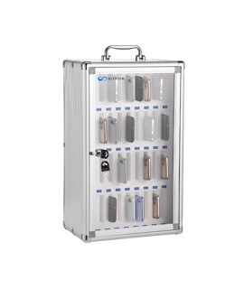 Elysium hordozható, falra szerelhető, zárható, 36 rekeszes, szivacsbetétes mobiltelefon tároló doboz - 1 db