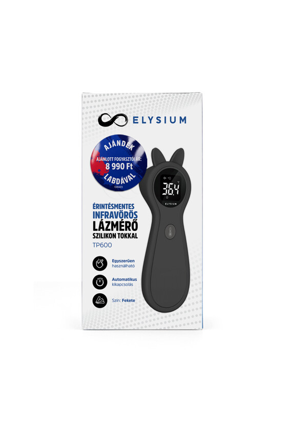 Fociláz - Elysium TP600 érintésmentes infravörös digitális lázmérő szilikon tokkal - Fekete + Focilabda